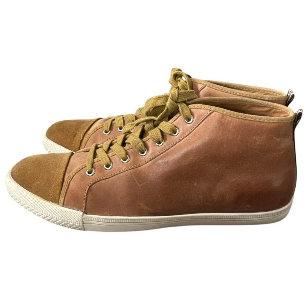 Saks Fifth Avenue‎ High Top Leather Sneakers Sz 9 Brown Two Tone Casual